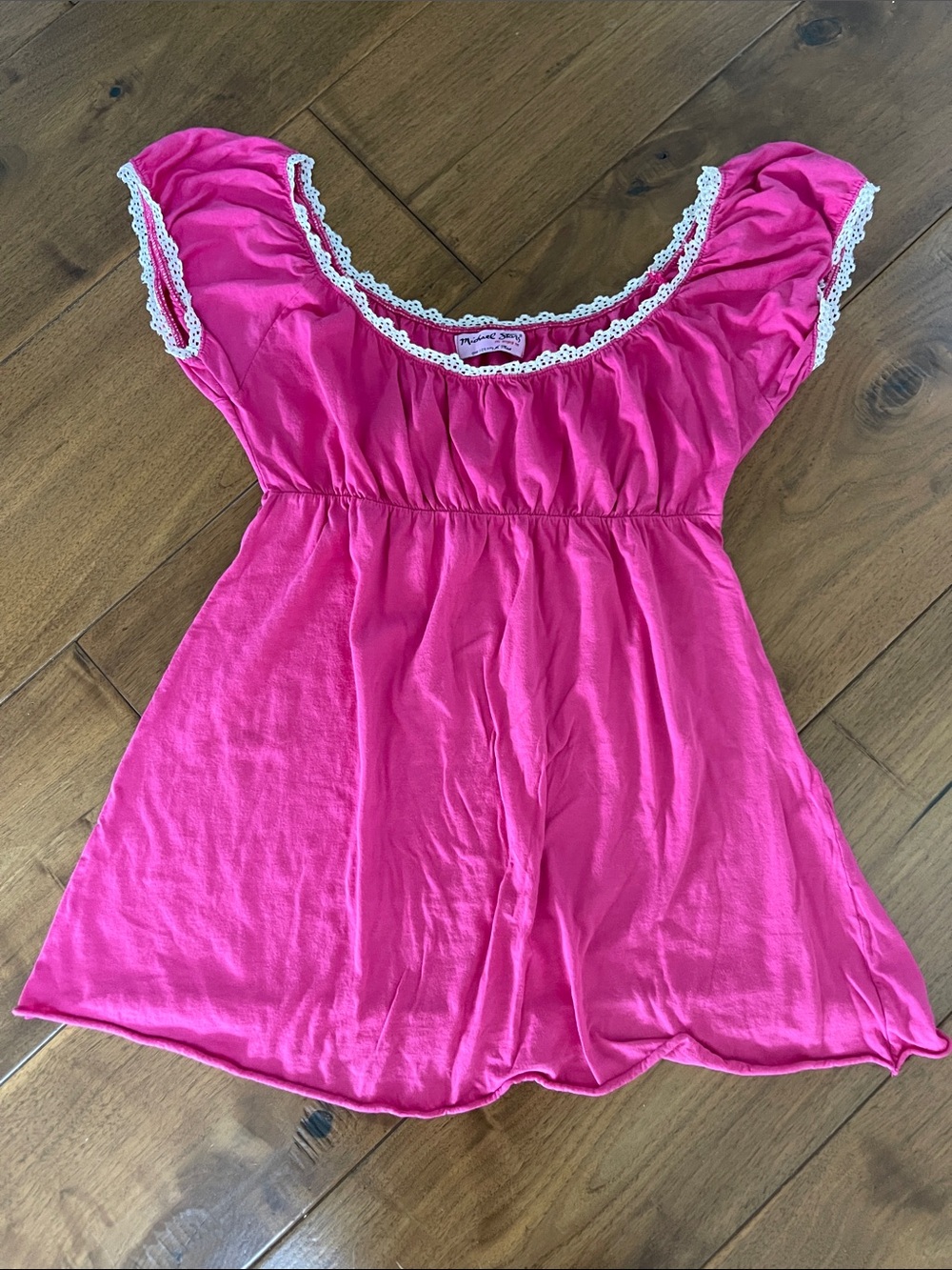 Michael Stars Hot Pink Lace-Trim Top
